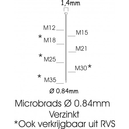 Microbrads 21GA 12mm gegalvaniseerd (M12) 20.000st.